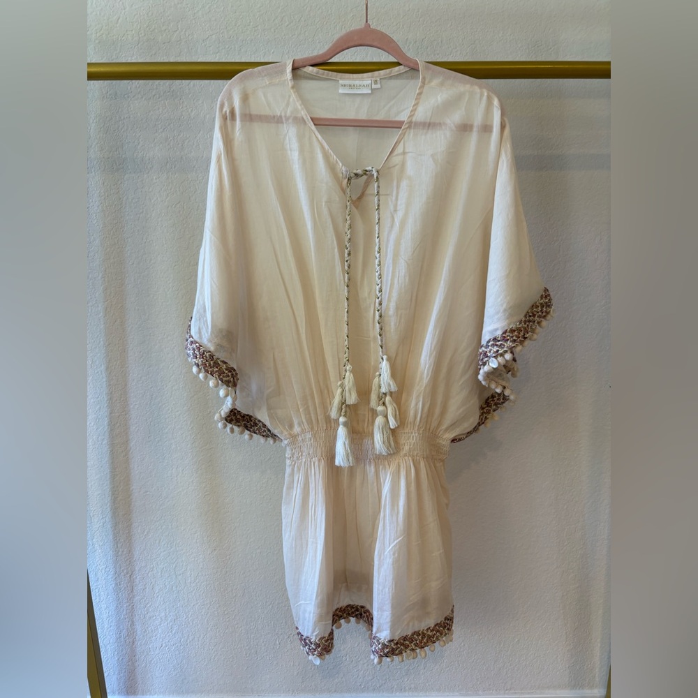 Shiraleah Women’s sheer tunic top with pompom’s and braided tassels